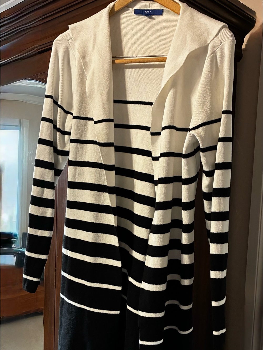 Apt. 9 White and Black Striped Collared Open Cardigan